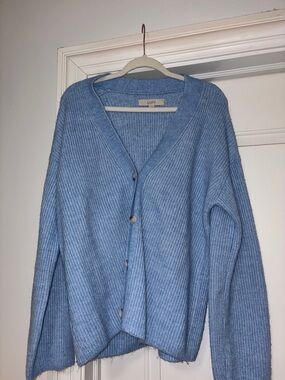 LOFT Sky Blue Ribbed V‑Neck Button Cardigan